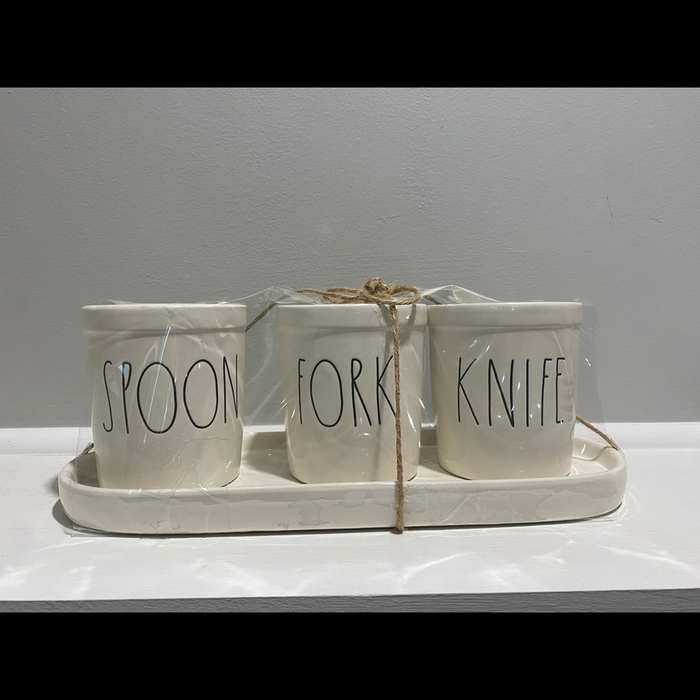 Rae Dunn Utensil Holders with platter